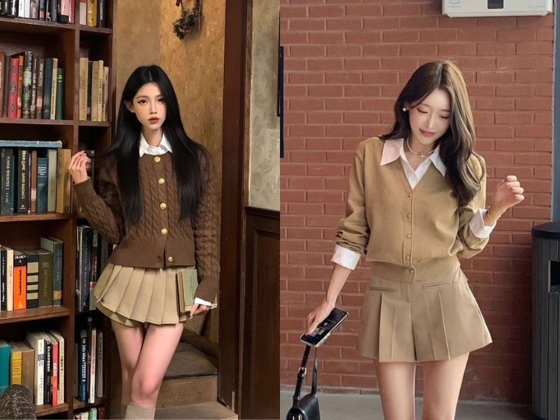 chân váy dài màu be mặc với áo gì