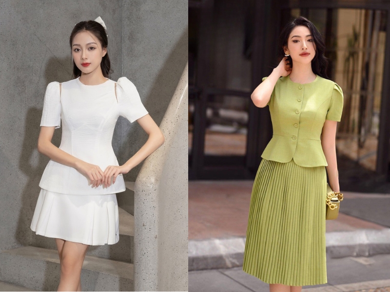 mix áo peplum với chân váy mix áo peplum với chân váy