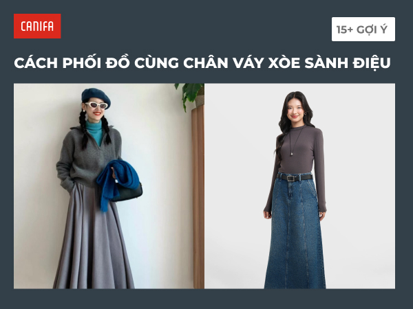 cách phối đồ với chân váy xòe dài mùa đông