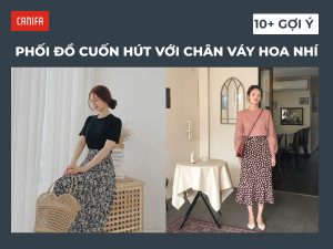 chân váy hoa nhí dáng dài phối với áo gì