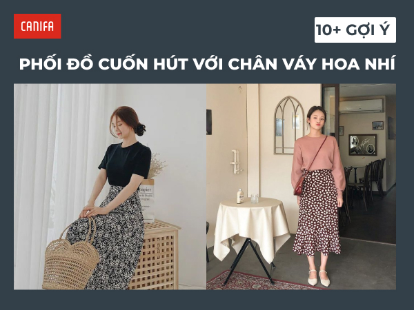 chân váy hoa nhí dáng dài phối với áo gì