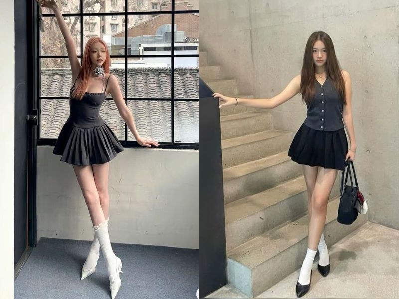 chân váy xòe ngắn mặc với áo gì