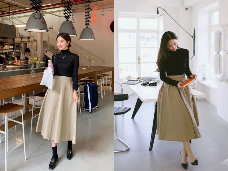 váy màu be đi giày màu gì