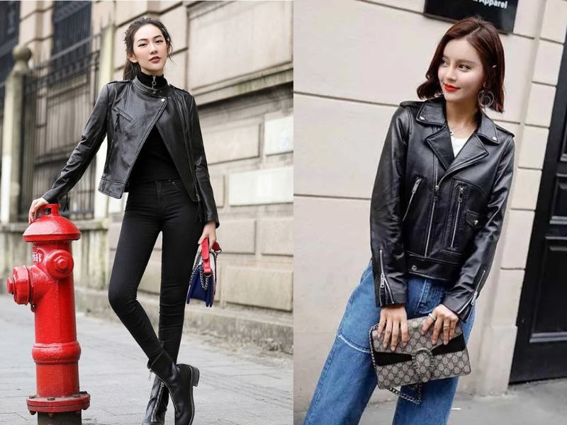 phối đồ với áo khoác da nữ