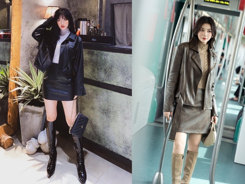 áo da nữ phối với quần gì