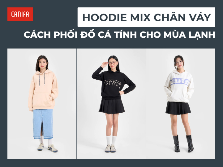 phối áo hoodie với chân váy