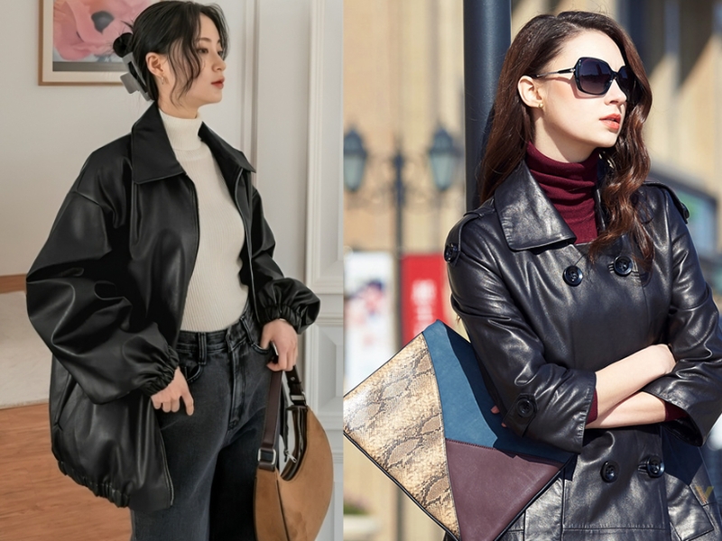 cách phối đồ với áo da nữ dáng dài