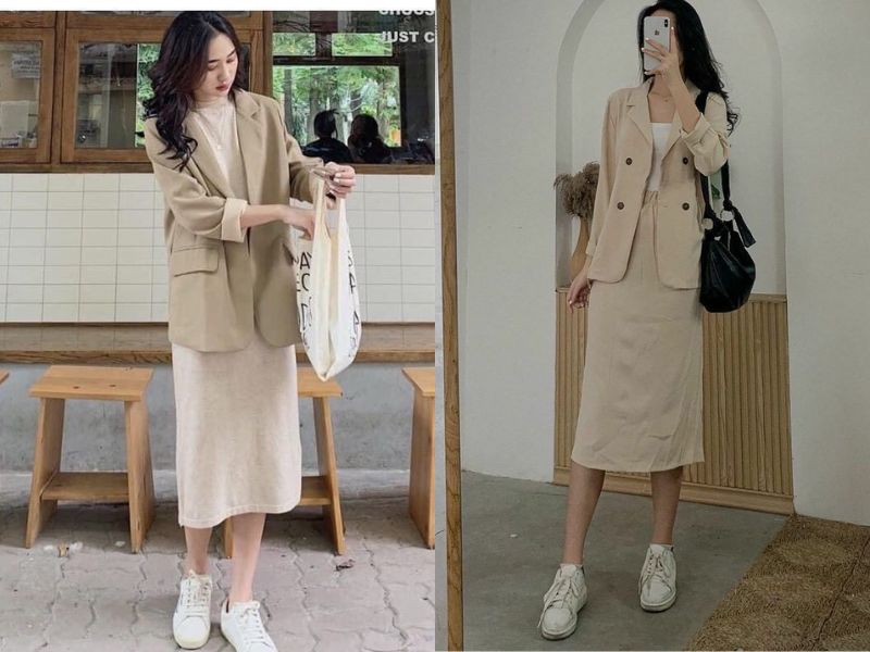 váy màu be đi giày màu gì