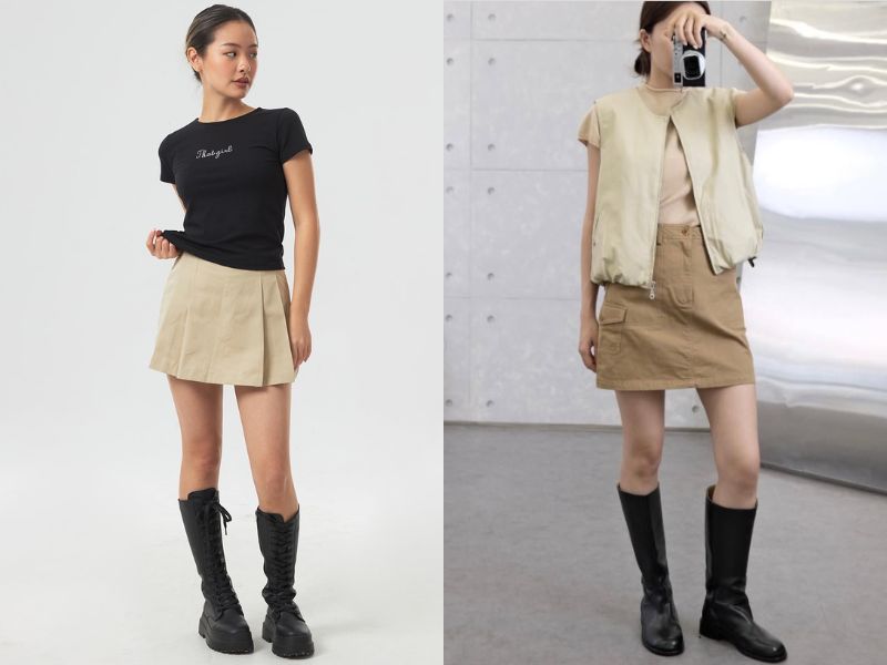 chân váy màu be mặc với áo gì
