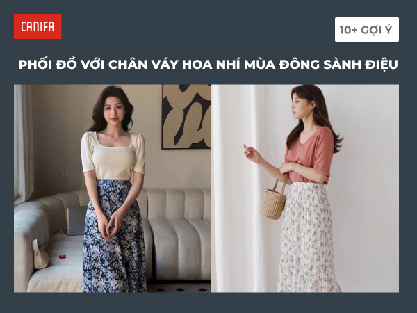 phối đồ với váy hoa nhí mùa đông