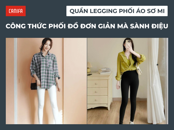 quần legging phối áo sơ mi