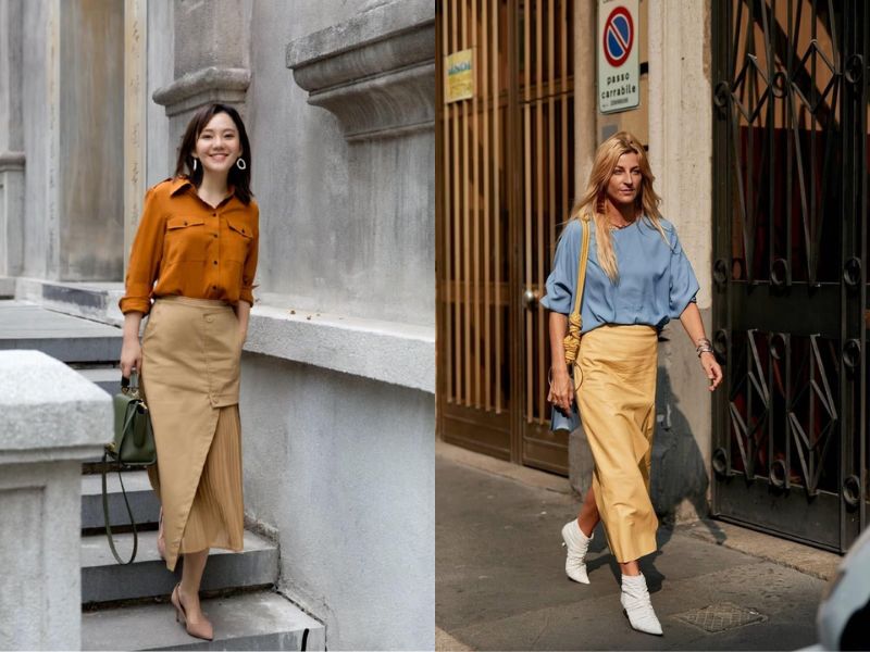 váy vàng phối áo màu gì