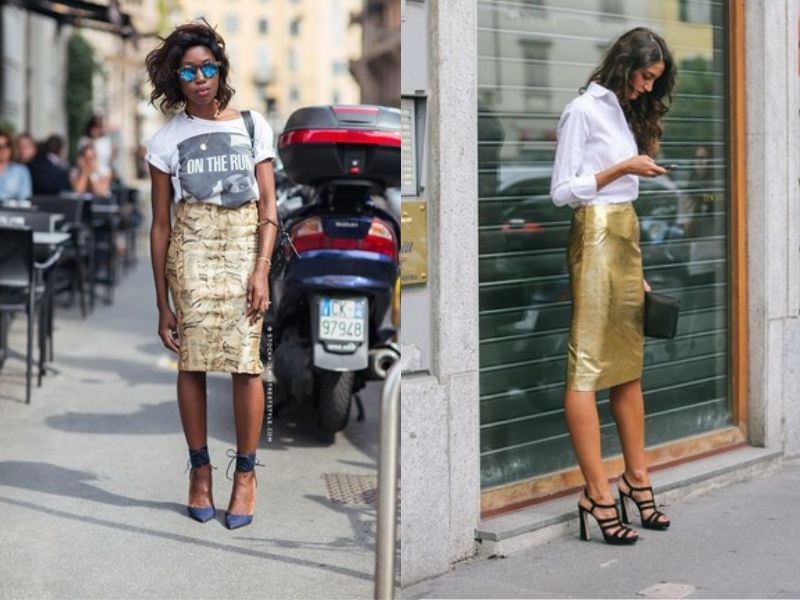 váy vàng phối áo màu gì