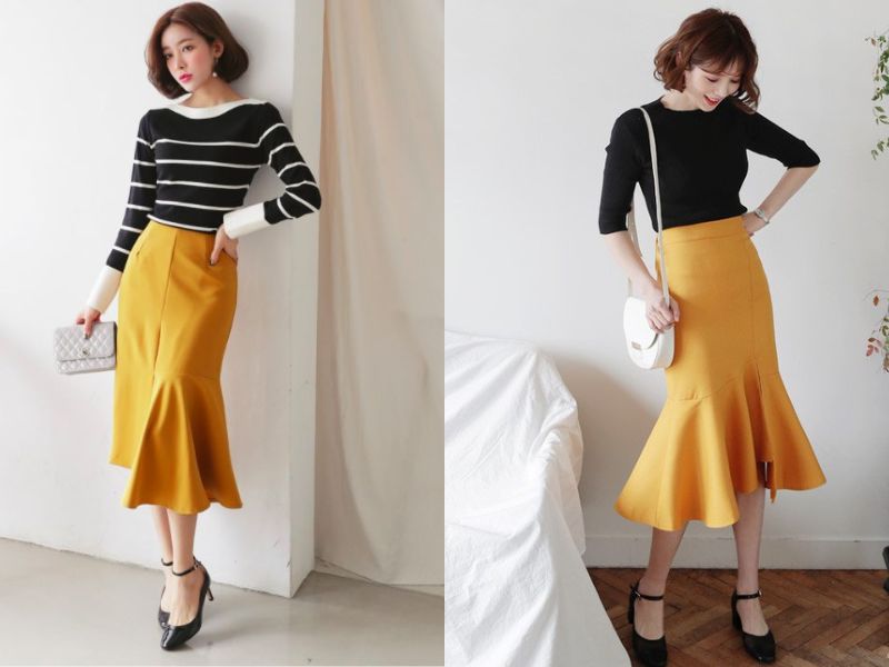 váy vàng phối áo màu gì