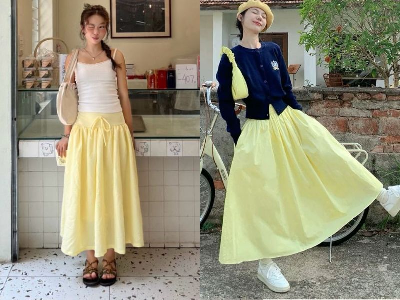 váy vàng phối áo màu gì