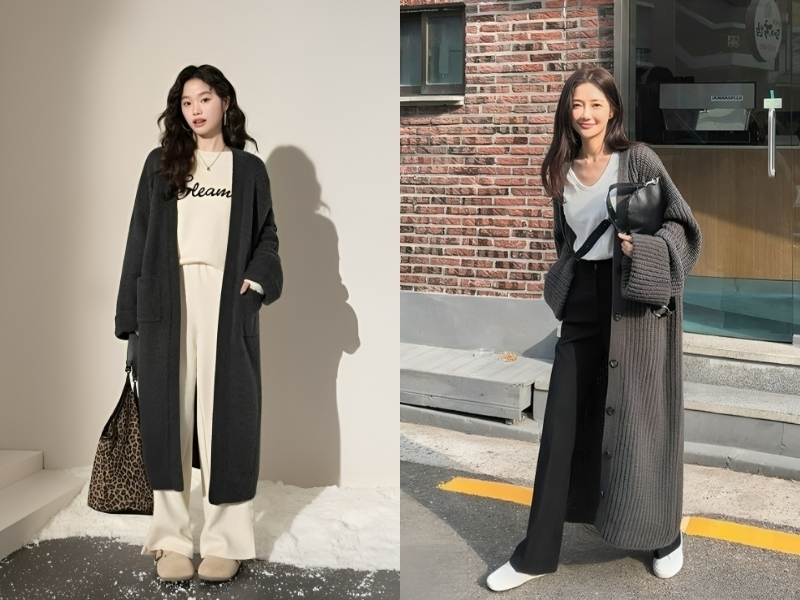 cách mix đồ với áo cardigan dài