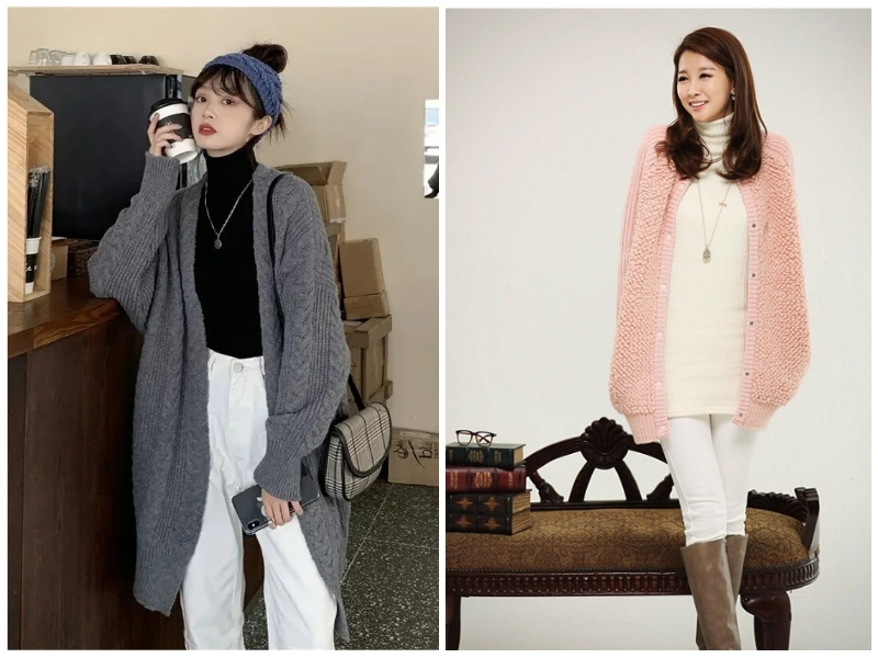 cách mix đồ với áo cardigan dài