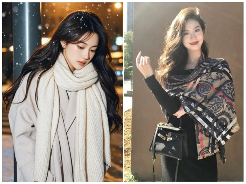 phối đồ vintage với khăn choàng dài