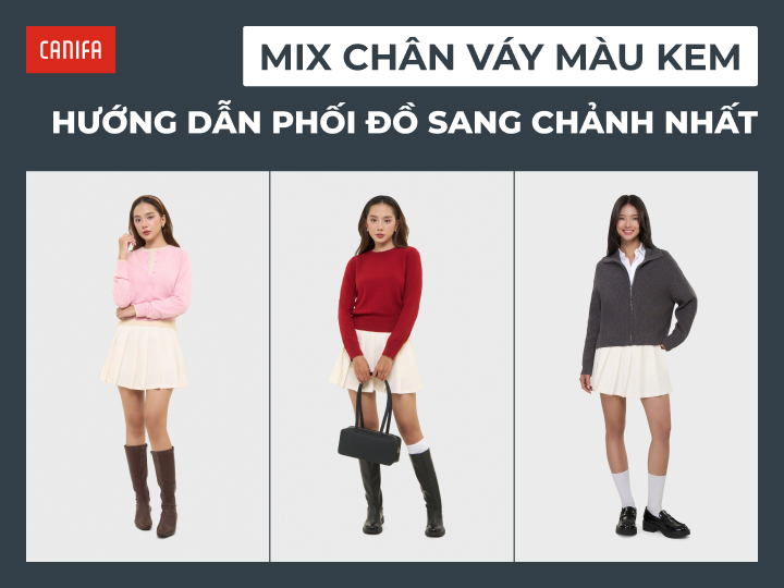 phối đồ với chân váy màu kem