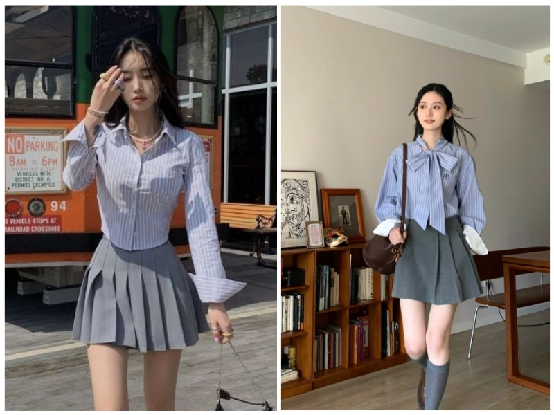 Chân váy xám phối áo màu gì