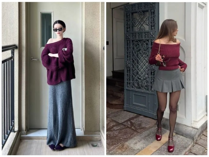 Chân váy xám phối áo màu gì