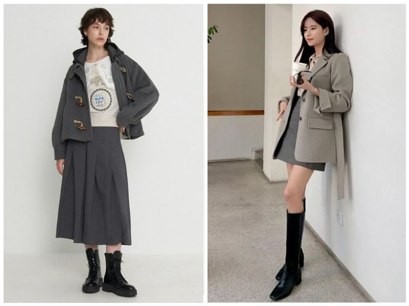 Chân váy xám phối áo màu gì