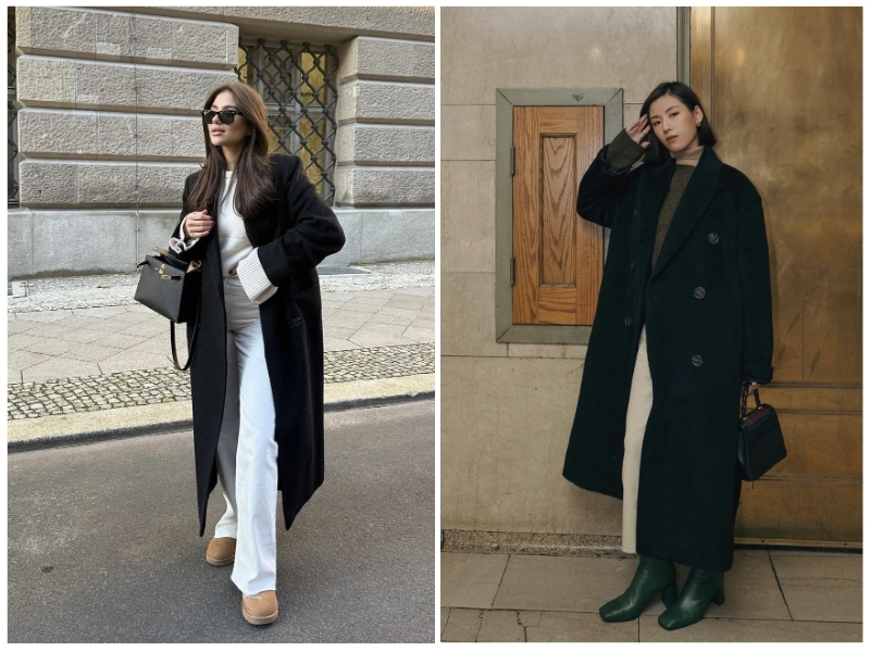 phối đồ với áo khoác dạ dài
