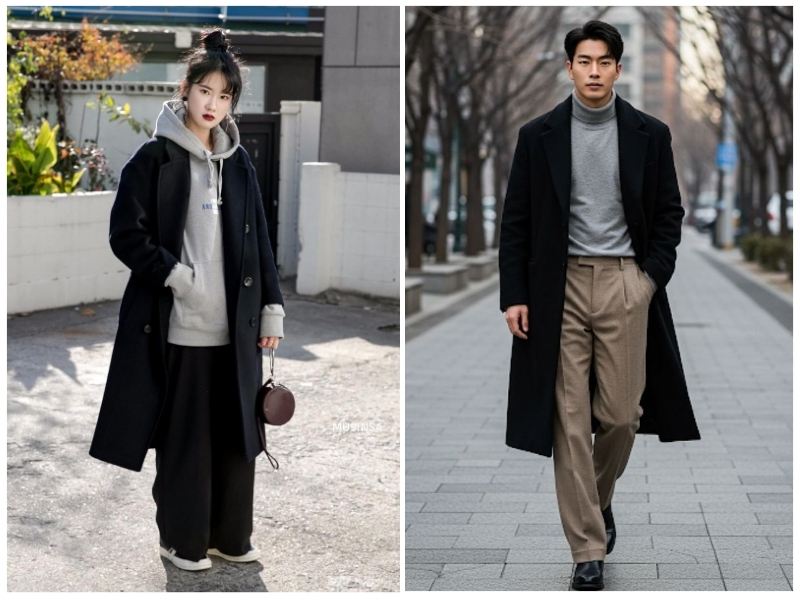 phối đồ với áo khoác dạ dài
