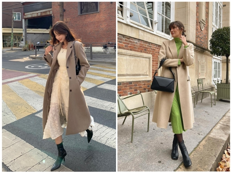 phối đồ với áo khoác dạ dài