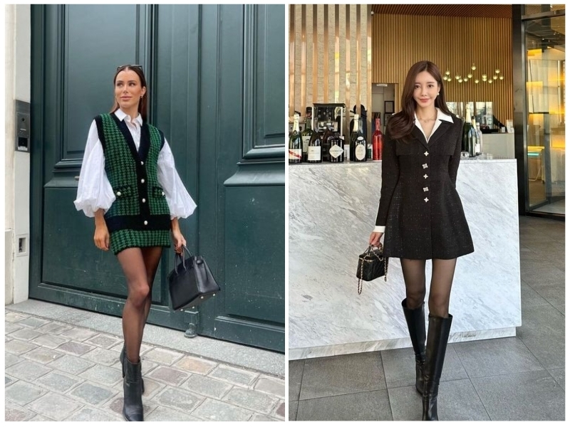 phối đồ với quần tất đen