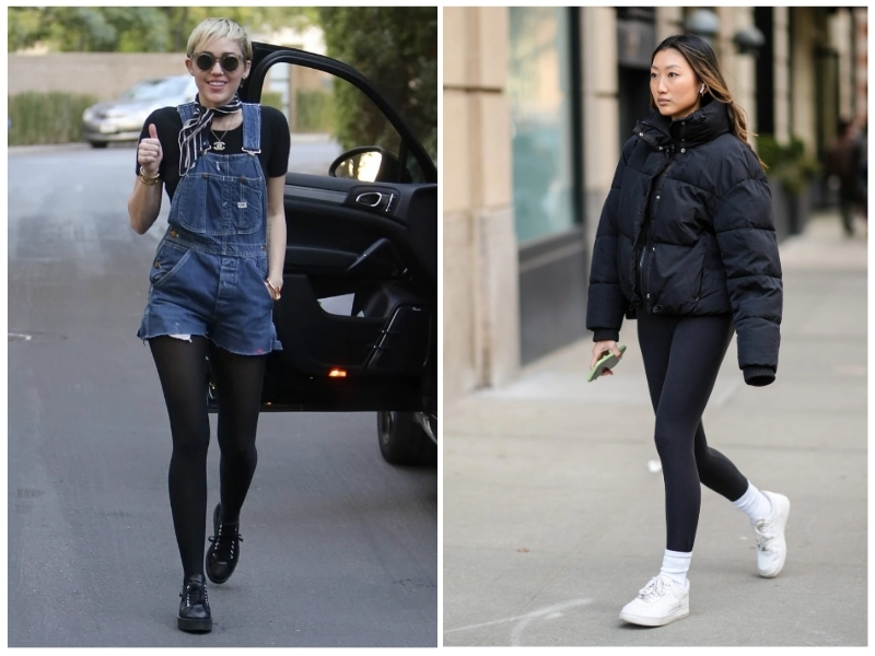 phối đồ với quần tất đen