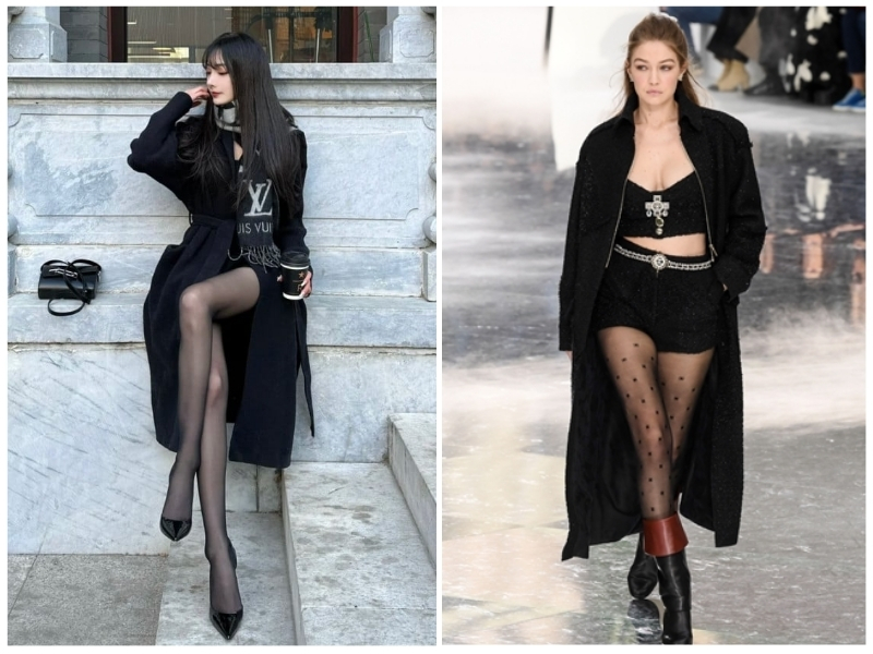 phối đồ với quần tất đen
