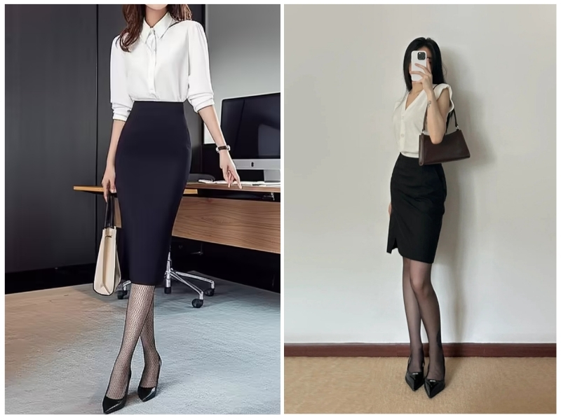 phối đồ với quần tất đen