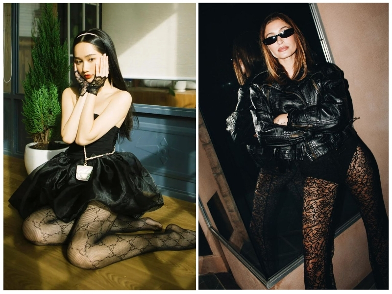 phối đồ với quần tất đen