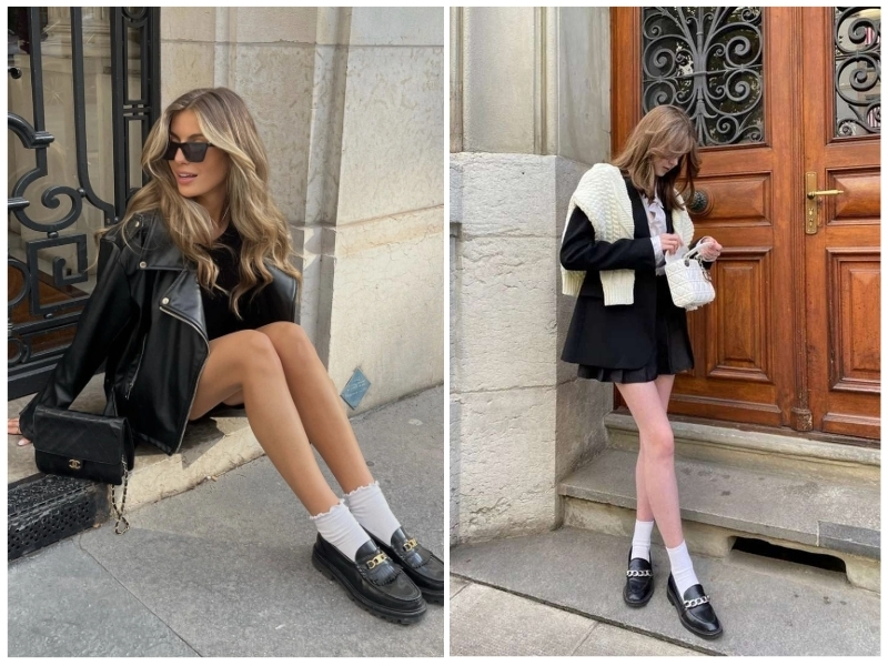 Phối màu tất lệch tone outfit