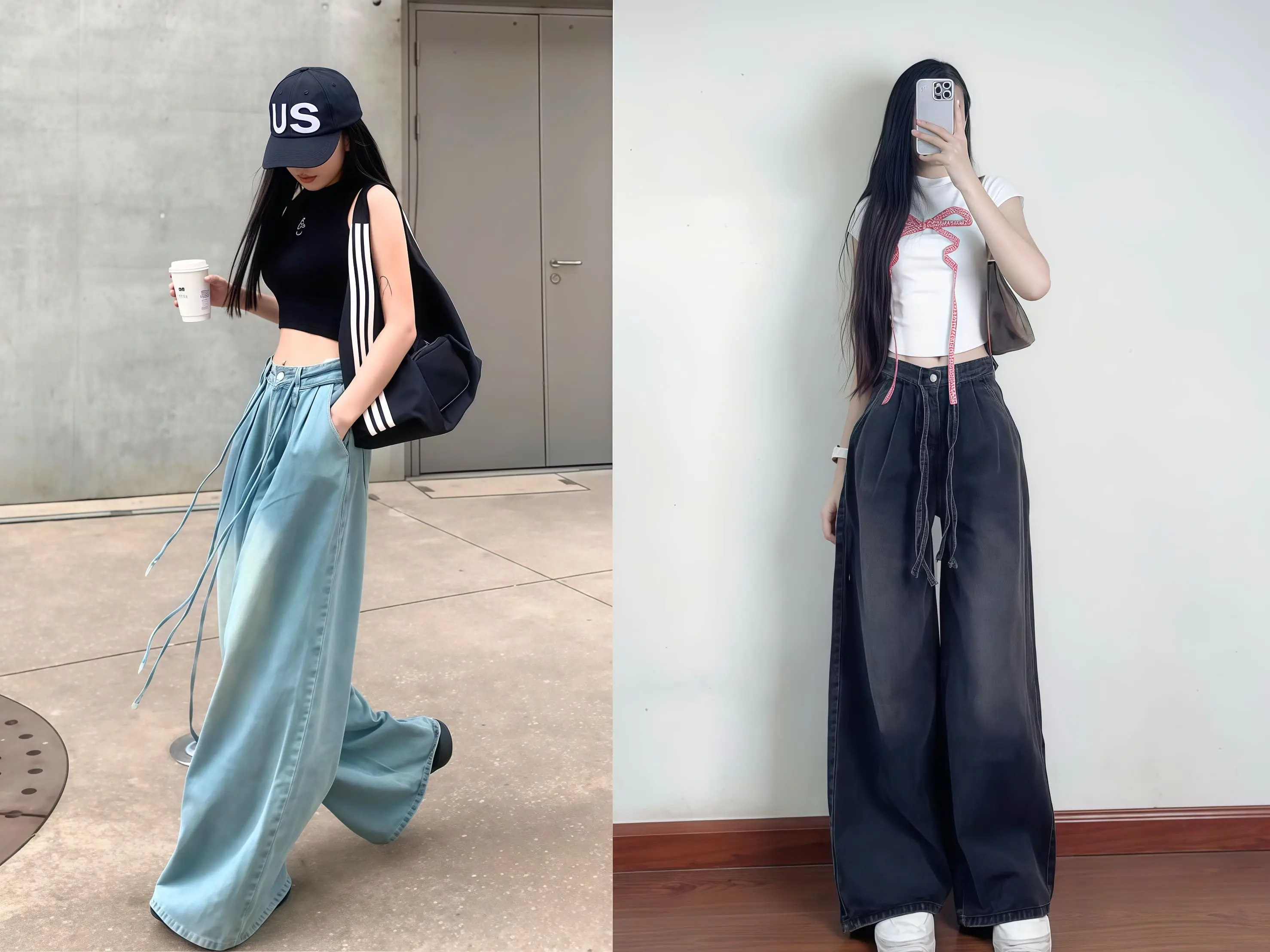 Áo croptop phối quần ống rộng