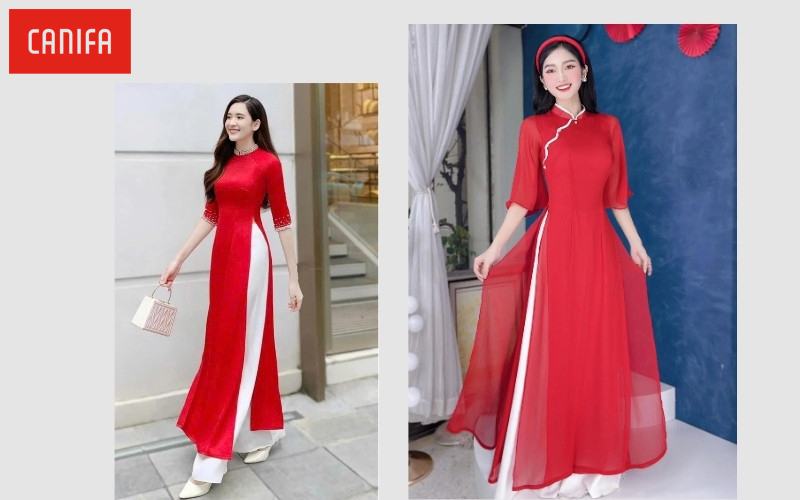 Áo dài đỏ phối quần màu trắng: Nét thanh lịch truyền thống