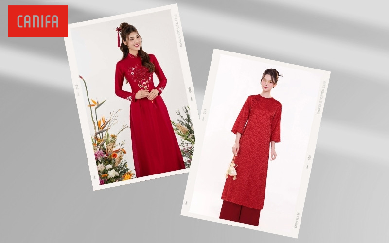 Áo dài đỏ phối quần cùng tông (đỏ đậm/đỏ đô): Sự đồng điệu mạnh mẽ