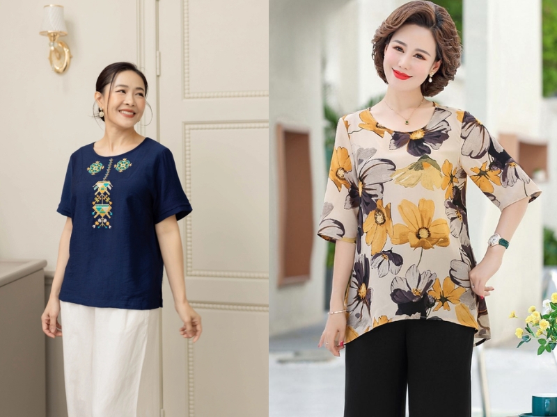 Áo thun cổ tròn basic cho phụ nữ tuổi trung niên Áo thun cổ tròn basic cho phụ nữ tuổi trung niên