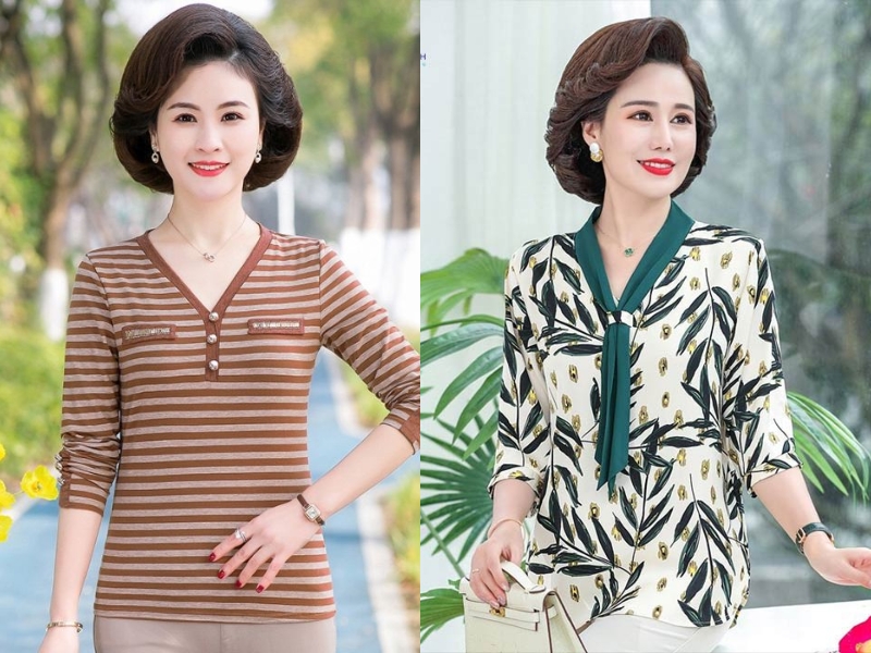 Áo phông cổ tim cho chị em tuổi trung niên Áo phông cổ tim cho chị em tuổi trung niên