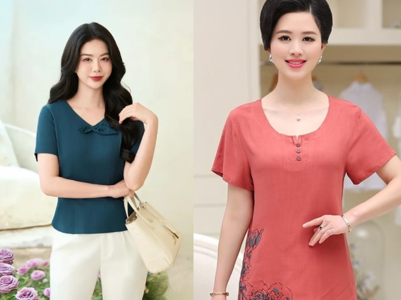 Áo thun nữ trung niên dáng ôm nhẹ Áo thun nữ trung niên dáng ôm nhẹ