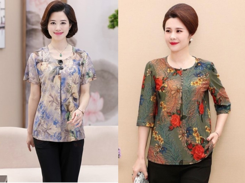 Áo thun trung niên nữ họa tiết Áo thun trung niên nữ họa tiết
