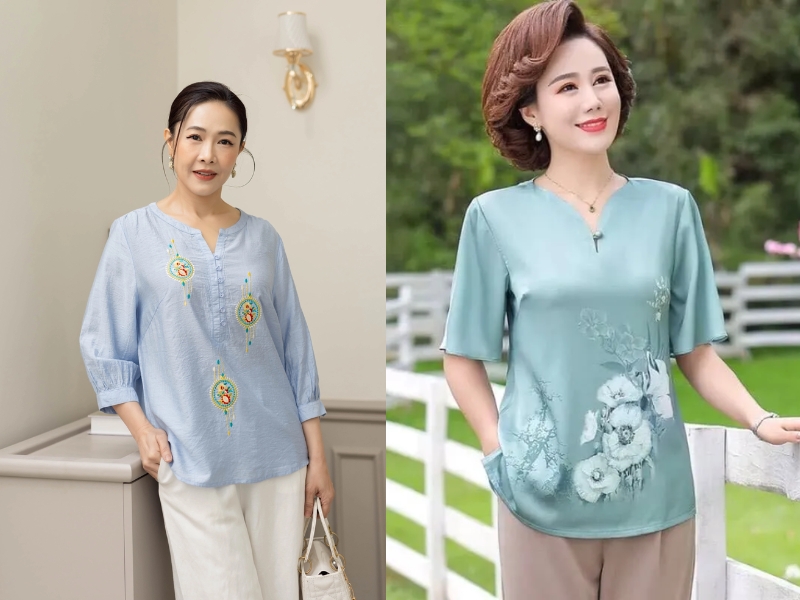 Áo phông nữ trung niên phối với quần tây Áo phông nữ trung niên phối với quần tây