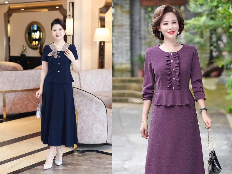 Áo thun trung niên nữ phối với chân váy dài Áo thun trung niên nữ phối với chân váy dài