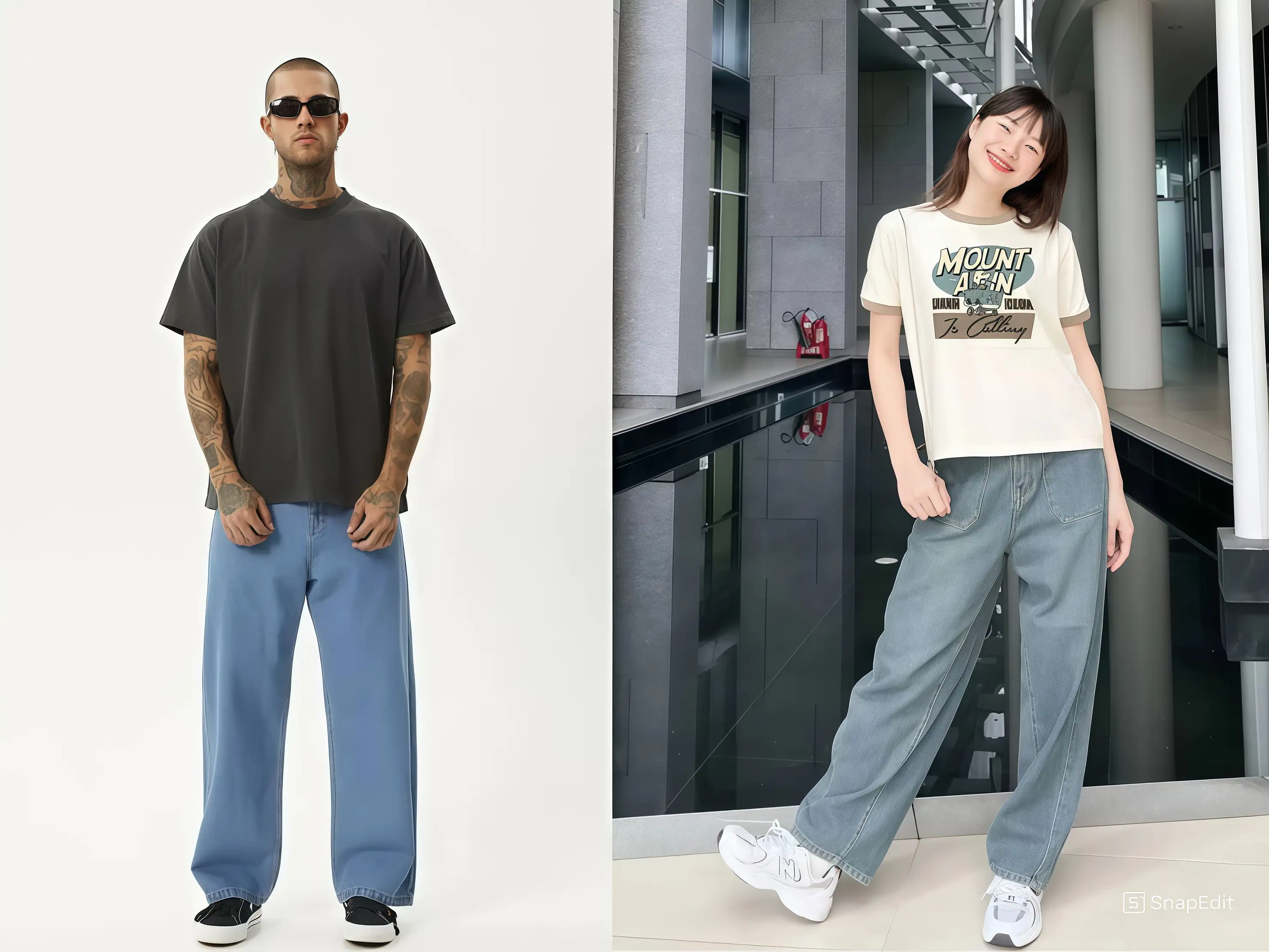 Áo oversize phối quần jean rộng