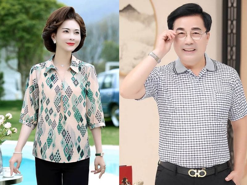 Áo thun kiểu trung niên có họa tiết nhẹ