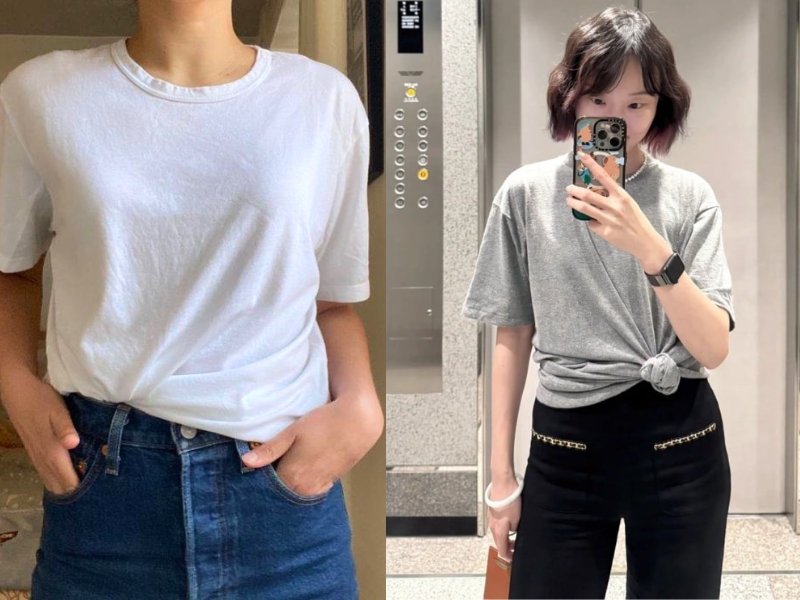 cách buộc áo phông rộng thành áo croptop