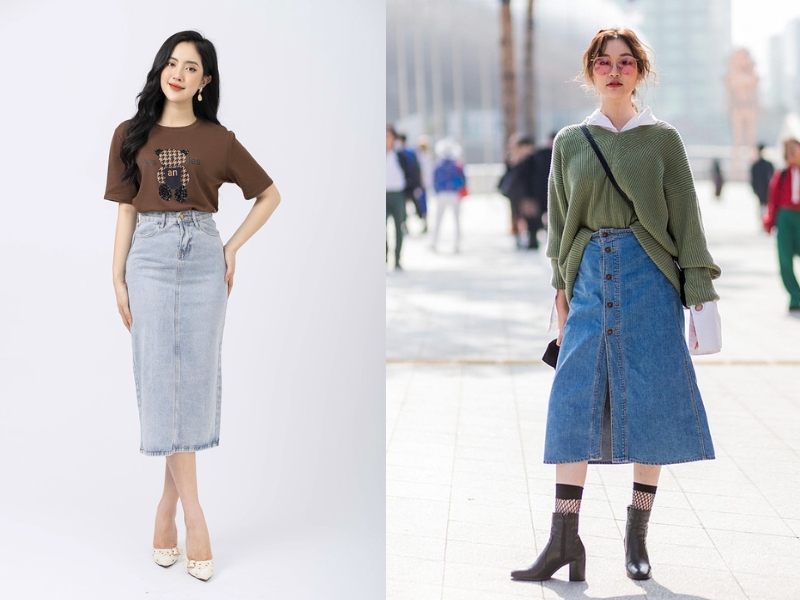 phối chân váy jean đi tiệc