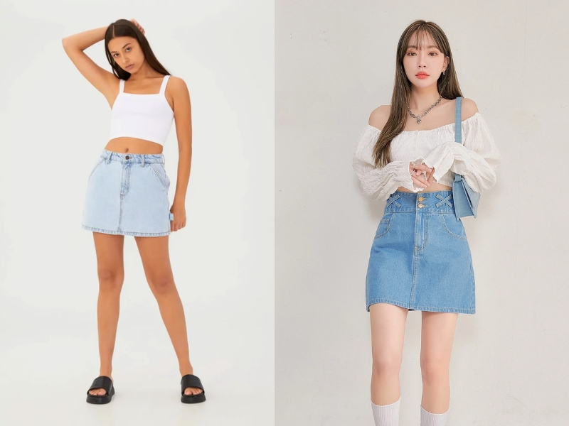 cách phối chân váy jean đi tiệc