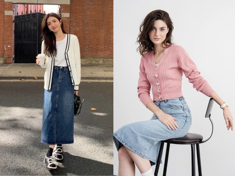 phối chân váy jean đi tiệc